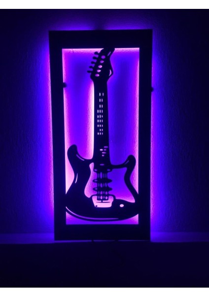 Gitar LED Işıklı Rgb Kumandalı Ahşap TABLO(80X40CM)