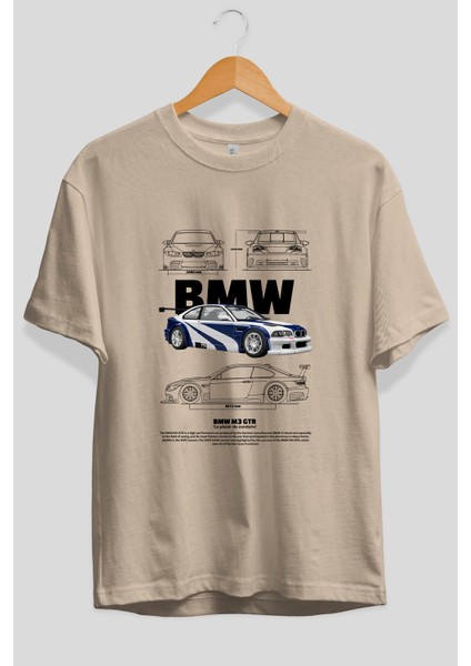 Bmw M3 Gtr Ön Baskılı Oversize T-Shirt Erkek Kadın Unisex Pamuk Bisiklet Yaka Tişort fiyatları