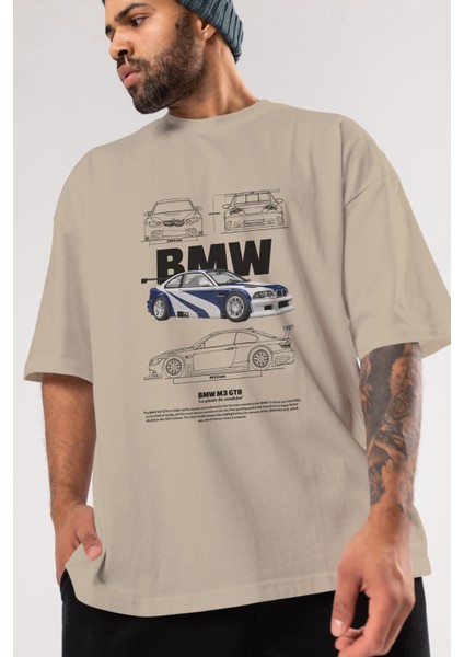 Bmw M3 Gtr Ön Baskılı Oversize T-Shirt Erkek Kadın Unisex Pamuk Bisiklet Yaka Tişort modelleri