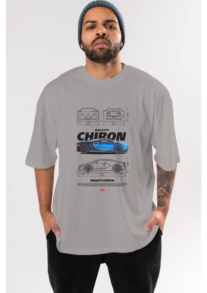 Bugatti Chiron 2 Ön Baskılı Oversize T-Shirt Erkek Kadın Unisex Pamuk Bisiklet Yaka Tişort