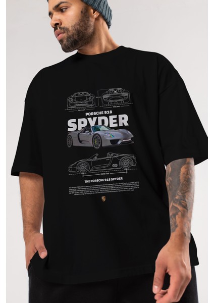 Porsche 918 Spyder 3 Ön Baskılı Oversize T-Shirt Erkek Kadın Unisex %100 Pamuk Bisiklet Yaka Tişort modelleri