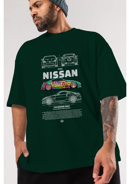 Nissan 350Z 3 Ön Baskılı Oversize T-Shirt Erkek Kadın Unisex Pamuk Bisiklet Yaka Tişort modelleri