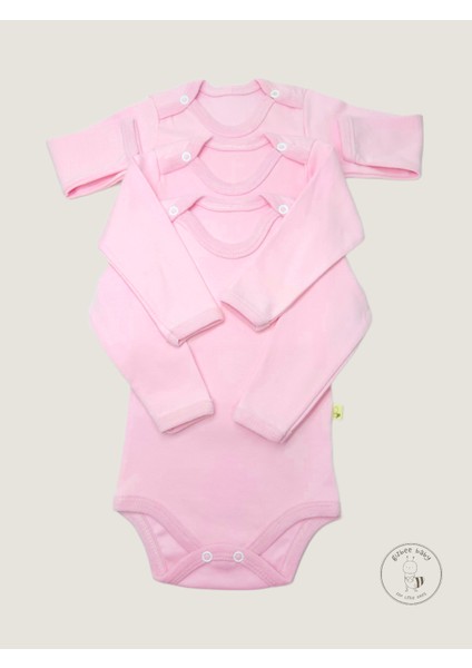 Bebek Bodysuit Pembe Uzun Kollu 3`lü Paket|set - Bebek Atleti %100 Pamuk