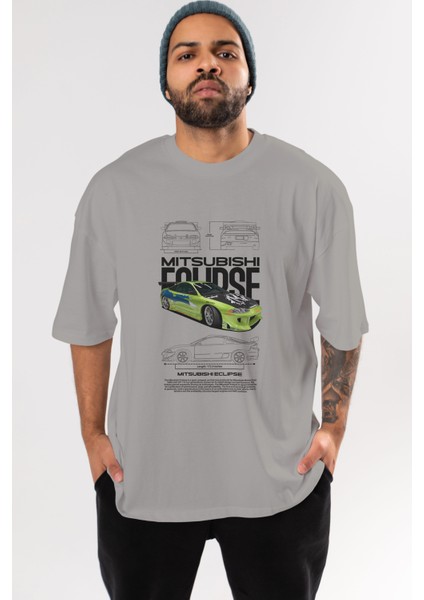 Mitsubishi Eclipse Ön Baskılı Oversize T-Shirt Erkek Kadın Unisex Pamuk Bisiklet Yaka Tişort