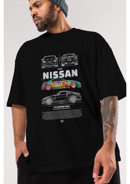 Nissan 350Z 3 Ön Baskılı Oversize T-Shirt Erkek Kadın Unisex %100 Pamuk Bisiklet Yaka Tişort modelleri