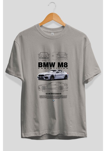 Bmw M8 Ön Baskılı Oversize T-Shirt Erkek Kadın Unisex Pamuk Bisiklet Yaka Tişort fiyatları
