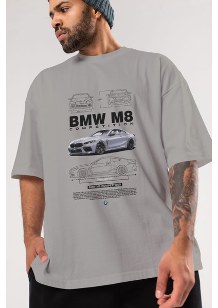 Bmw M8 Ön Baskılı Oversize T-Shirt Erkek Kadın Unisex Pamuk Bisiklet Yaka Tişort modelleri