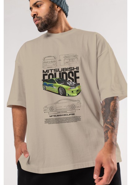 Mitsubishi Eclipse Ön Baskılı Oversize T-Shirt Erkek Kadın Unisex Pamuk Bisiklet Yaka Tişort modelleri