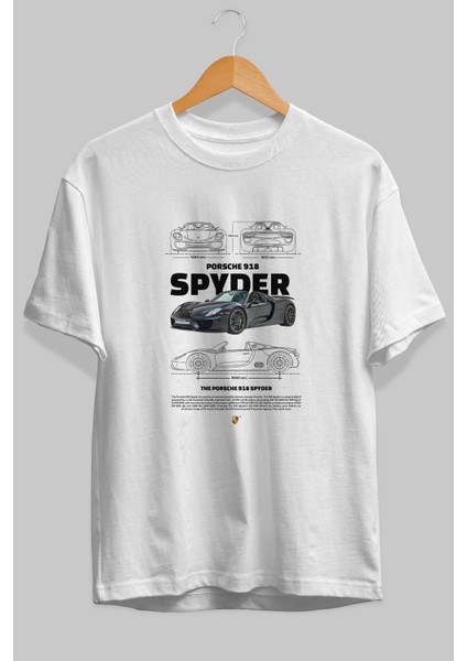 Porsche 918 Spyder Ön Baskılı Oversize T-Shirt Erkek Kadın Unisex %100 Pamuk Bisiklet Yaka Tişort fiyatları