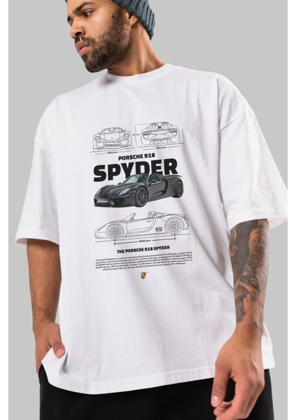 Porsche 918 Spyder Ön Baskılı Oversize T-Shirt Erkek Kadın Unisex %100 Pamuk Bisiklet Yaka Tişort modelleri