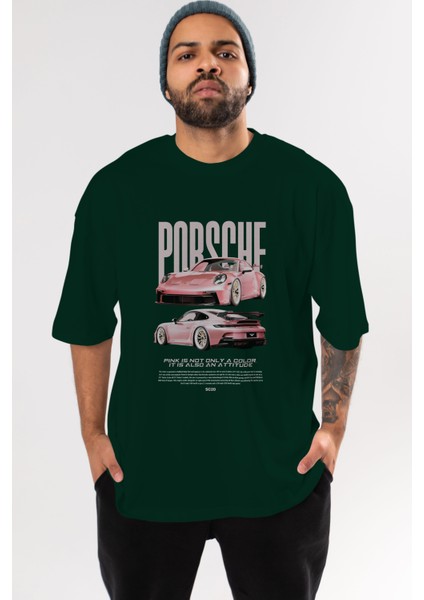 Porsche Pınk Pıg Ön Baskılı Oversize T-Shirt Erkek Kadın Unisex %100 Pamuk Bisiklet Yaka Tişort fiyatları
