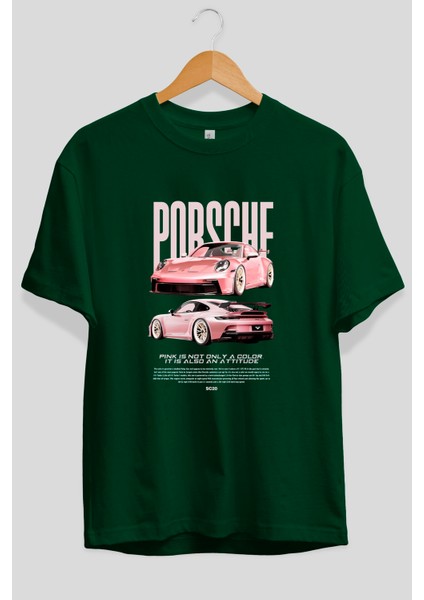 Porsche Pınk Pıg Ön Baskılı Oversize T-Shirt Erkek Kadın Unisex %100 Pamuk Bisiklet Yaka Tişort modelleri