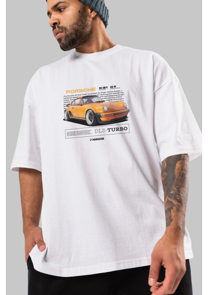 Porsche Dls-Turbo Ön Baskılı Oversize T-Shirt Erkek Kadın Unisex %100 Pamuk Bisiklet Yaka Tişort modelleri