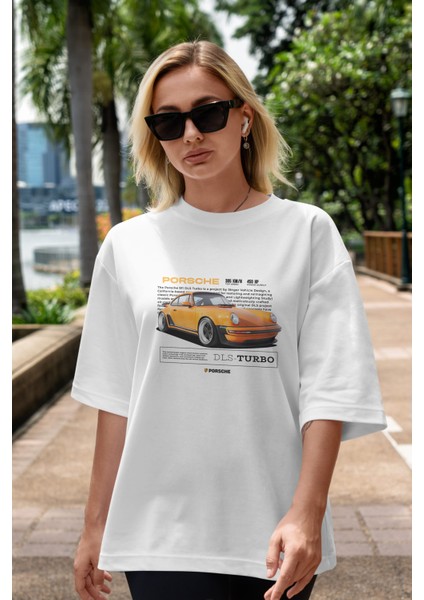 Porsche Dls-Turbo Ön Baskılı Oversize T-Shirt Erkek Kadın Unisex %100 Pamuk Bisiklet Yaka Tişort indirimleri