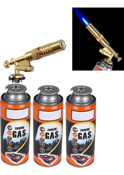 Şaloma Metal Pürmüz Başlık ve 3 Adet Gaz Seti Tamirci Kaynak Çakmağı Çakmaklı Pürmüz Kafası Torch