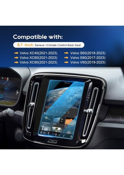 Volvo S60 2018-2024 Model 8.7 Inç Multimedya ve Navigasyon Uyumlu 9h Nano Ekran Koruyucu