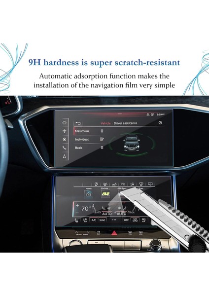 Audi A6 2019-2024 Model Alt Üst Navigasyon ve Bilgi Ekranı Uyumlu 9h Nano Ekran Koruyucu