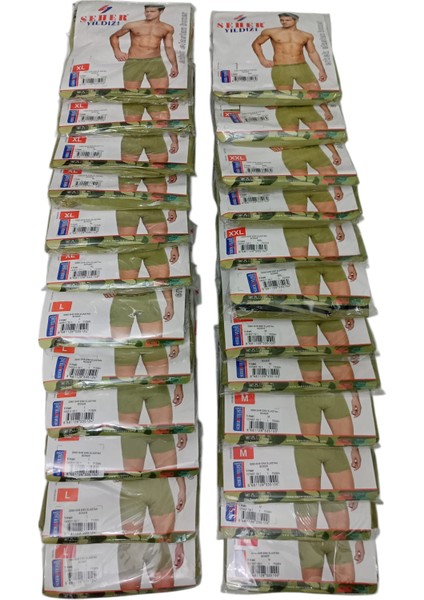 boxer 24'lü ekonomik paket acemi bedelli asker penye boxer külot likralı haki yeşil KB24-2XL