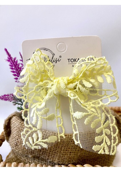 Düz Renk Dantel Özel Seri Fiyonk Yan Çocuk Tokası, El Yapımı Toka, Kiz Cocuk Toka