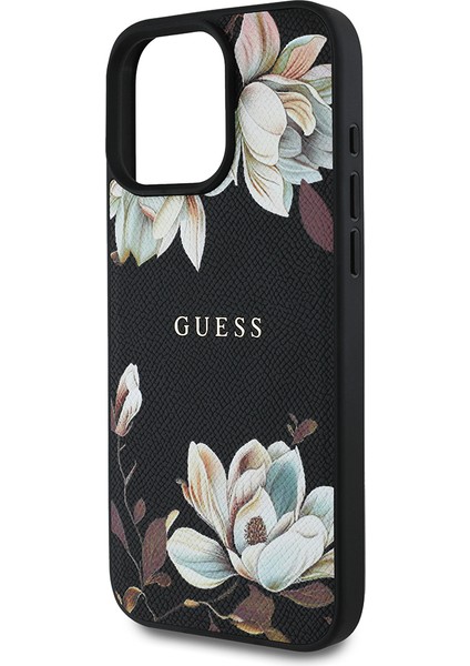 Apple iPhone 16 Pro Max Kılıf Lisanslı Magsafe Özellikli Çiçek Tasarımlı Yazı Logolu Kapak Siyah fırsatları