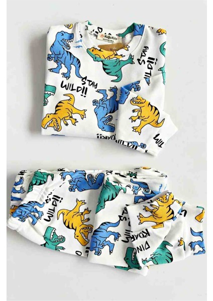 Erkek Çocuk Dinozor Desenli Uzun Kollu Pijama Takımı
