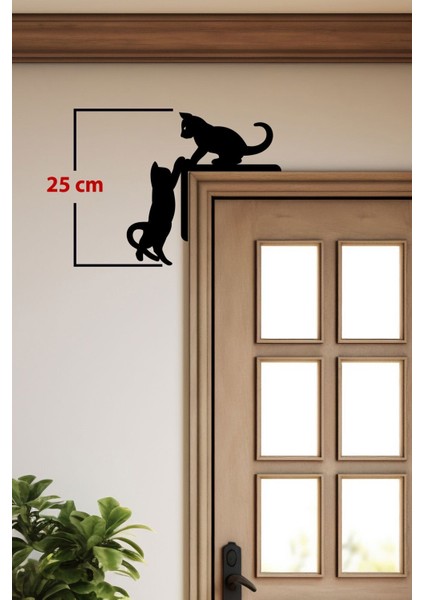Kedi Kapı Pervaz Kenar Süsü Sol (25X25 Cm) Siyah Ahşap Duvar Dekoru - Ev Süsü