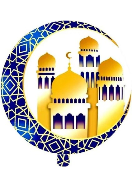 Ramazan Temalı Mavi Hilal ve Cami Şekilli Folyo Balon 1 Adet