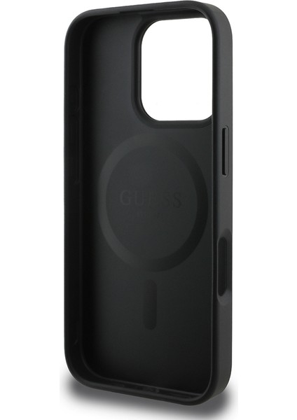 Apple iPhone 16 Pro Max Lisanslı Halkalı Magsafe Şarj Özellikli 4g Desenli Yazı Logolu Kapak Siyah modelleri