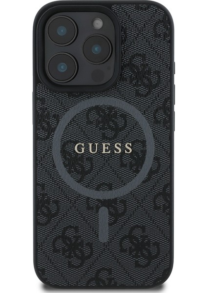 Apple iPhone 16 Pro Max Lisanslı Halkalı Magsafe Şarj Özellikli 4g Desenli Yazı Logolu Kapak Siyah indirimleri