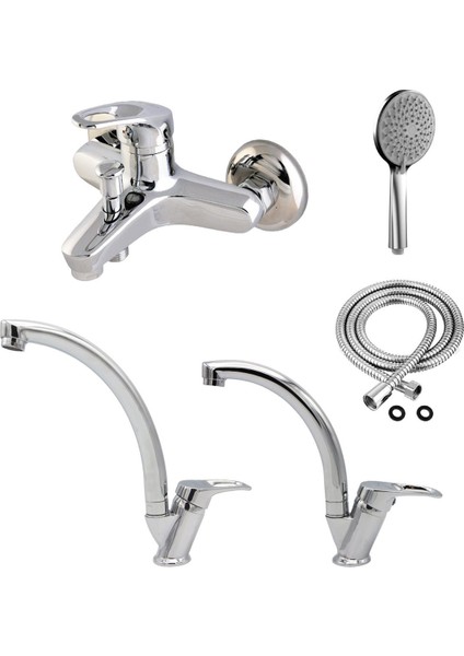 Mutfak Eviye Lavabo Banyo Batarya Seti Tasarruflu Musluk Çeşme 3 Parça Pirinç Takım