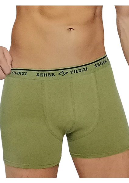Boxer 12'li Ekonomik Paket Acemi bedelli Asker Penye Boxer Külot Likralı Haki Yeşil KB12-2L