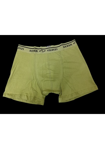 Boxer 12'li Ekonomik Paket Acemi bedelli Asker Penye Boxer Külot Likralı Haki Yeşil KB12-2L