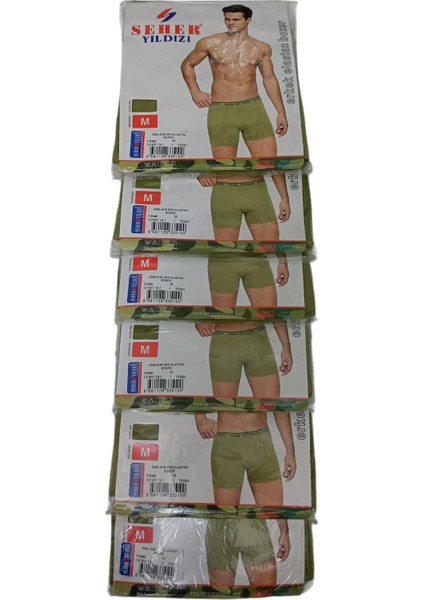 Boxer 6'lı Ekonomik Paket Acemi bedelli Asker Yıldız Penye Boxer Külot Likralı Haki Yeşil KB6-2M