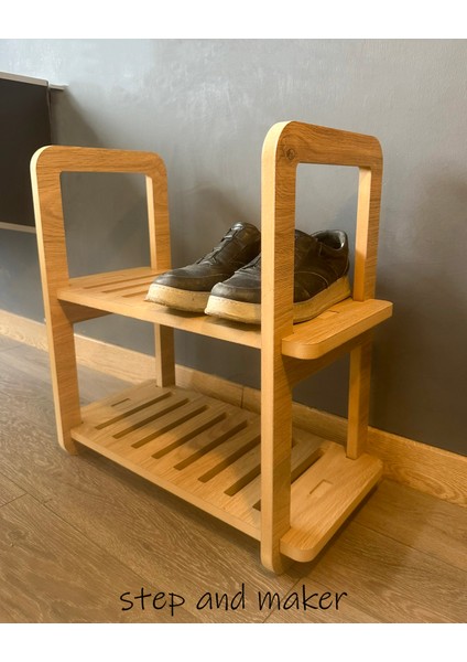 Çift Bölmeli Portatif Ortası Oymalı Ahşap Mdf Ayakkabılık