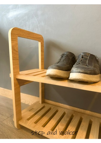 Çift Bölmeli Portatif Ortası Oymalı Ahşap Mdf Ayakkabılık