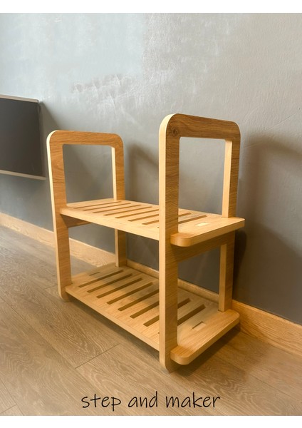 Çift Bölmeli Portatif Ortası Oymalı Ahşap Mdf Ayakkabılık