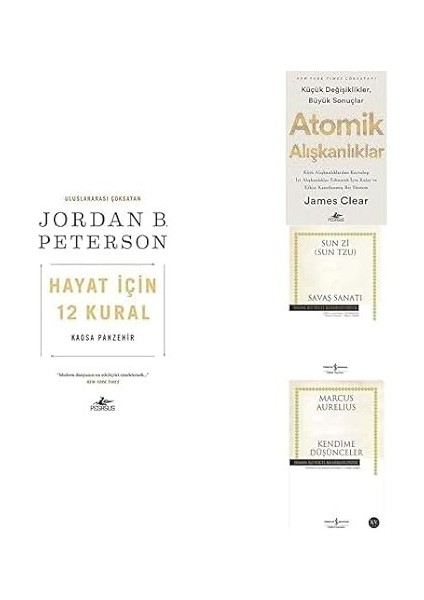 Hayat Icin 12 Kural-Atomik Aliskanliklar-Savas Sanati-Kendime Dusunceler=4 Set