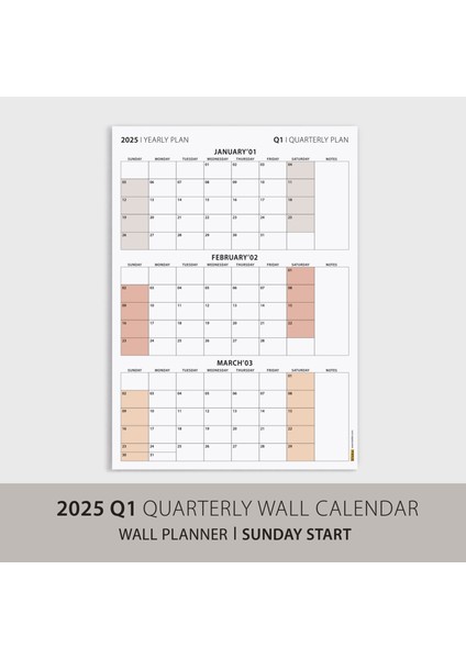 Amerikan Standardı Takvim, Üç Aylık Planlayıcı 2025 Duvar Takvimi, Ocak - Mart 2025, 90 Günlük Planlama, Yılın Birinci Çeyreği Takvimi, Kahverengi, Pazar Günü Başlangıçlı Takvim - 35X50CM modelleri