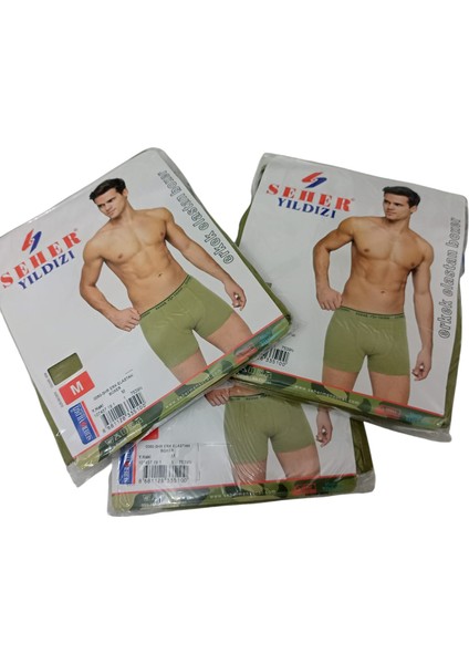 Boxer 3'lü Ekonomik Paket Acemi,bedelli Asker Yıldız Penye Boxer Külot Likralı Haki Yeşil KB3-2M