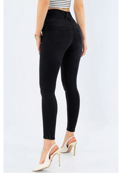 Yüksek Bel Likralı Jean Pantolon