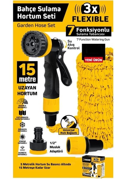 5472 7 Fonksiyonlu Bahçe Sulama Hortum Seti (5-15 metre)