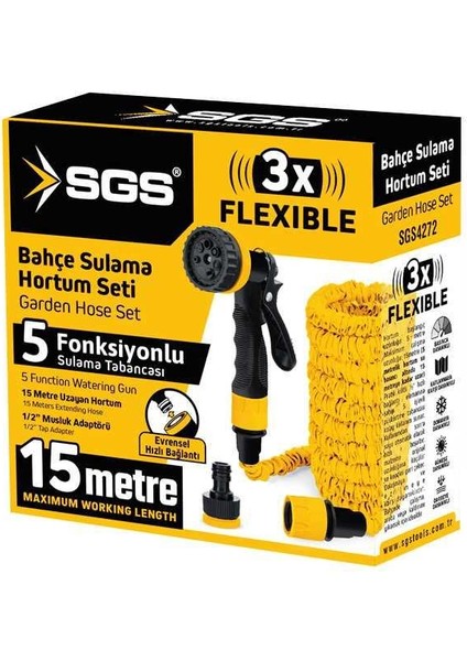 5472 7 Fonksiyonlu Bahçe Sulama Hortum Seti (5-15 metre)