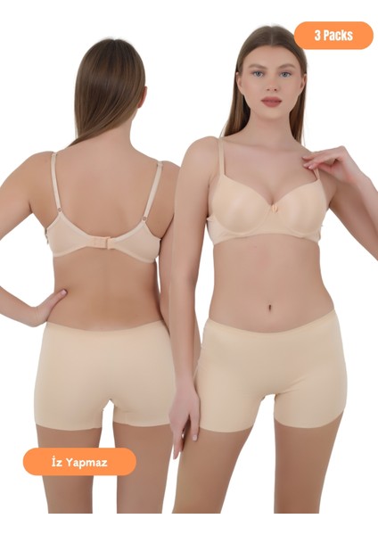 Kadın Boxer Külot - Iz Yapmaz Dikişsiz Mikro Kumaş 3'lü Özel Paket (Siyah, Beyaz, Ten Renk) fiyatları