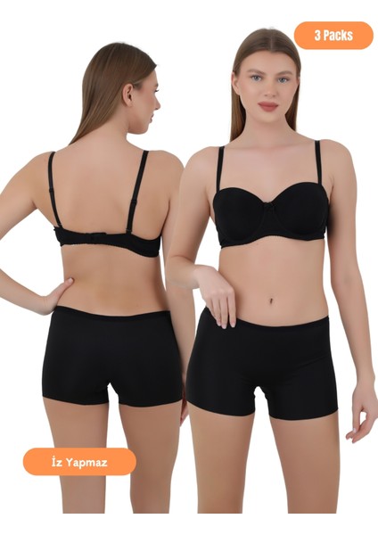 Kadın Boxer Külot - Iz Yapmaz Dikişsiz Mikro Kumaş 3'lü Özel Paket (Siyah, Beyaz, Ten Renk) fiyatları