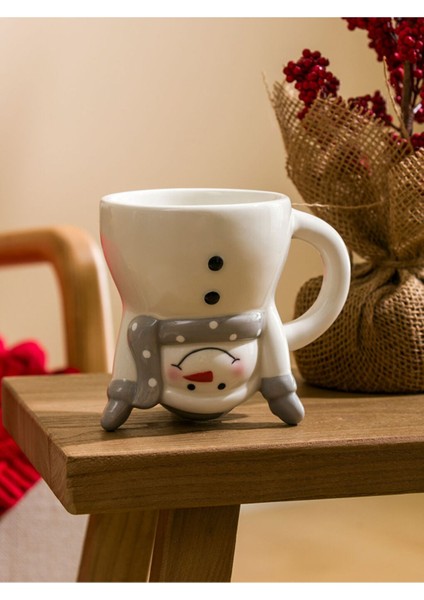 Beyaz Kardan Adam Figürlü Seramik Kupa 210 ml