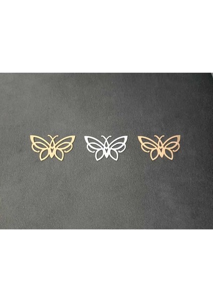 Dekoratif Gümüş Yapışkanlı Aynalı Pleksi Mobilya Dolap Süsü KELEBEK(8X5CM) 15 Adet
