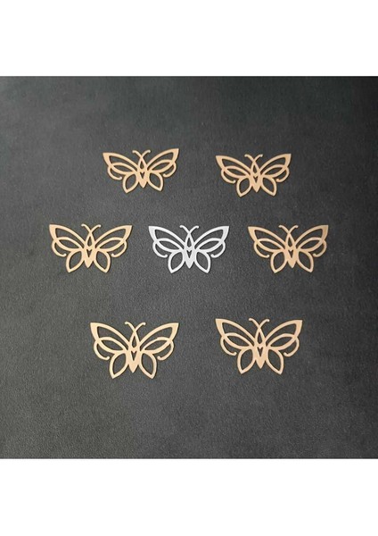 Dekoratif Gümüş Yapışkanlı Aynalı Pleksi Mobilya Dolap Süsü KELEBEK(8X5CM) 15 Adet
