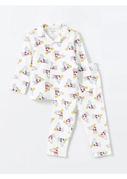 Lcw Baby Ekru Gömlek Yaka Baskılı Kız Bebek Pijama Takım T T