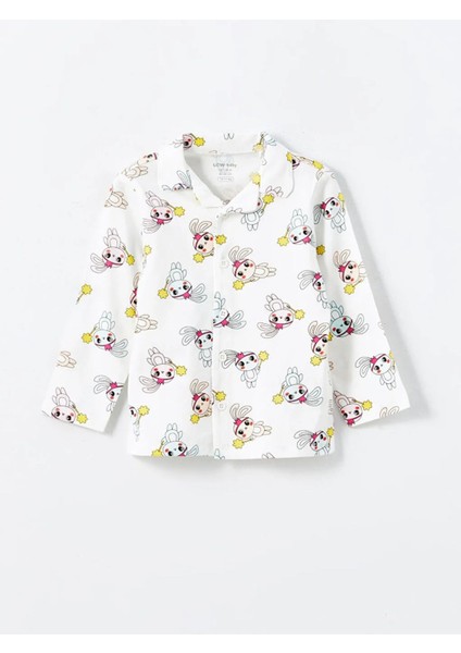 Lcw Baby Ekru Gömlek Yaka Baskılı Kız Bebek Pijama Takım T T