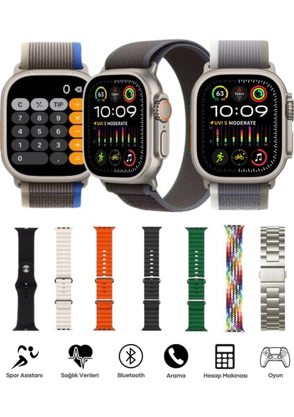 7 Kordon Hediyeli 7in1 Yeni Nesil Watch 9 Spor Sağlık Sensörlü Ios Android Uyumlu Smart Akıllı Saat